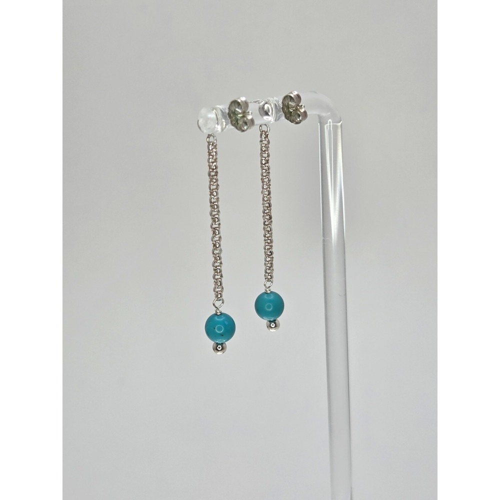 RARE Carolyn Pollack RELIOS Sterling Silver & Turquoise Rolo Chain Earrings - Picture 5 of 5